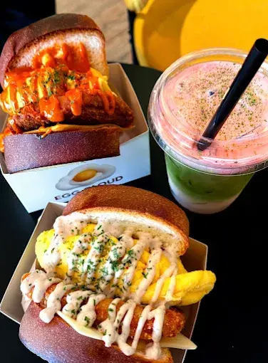 Fluffy egg drop sandwich on Japanese milk bread downtown London